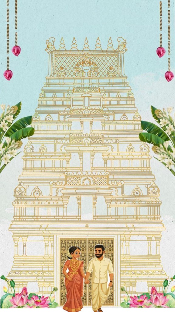 Traditional temple with bride and groom